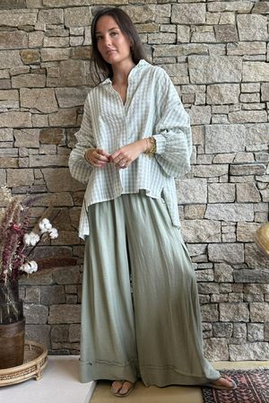 Ginny Gingham Balloon Sleeve Blouse Soft Sage